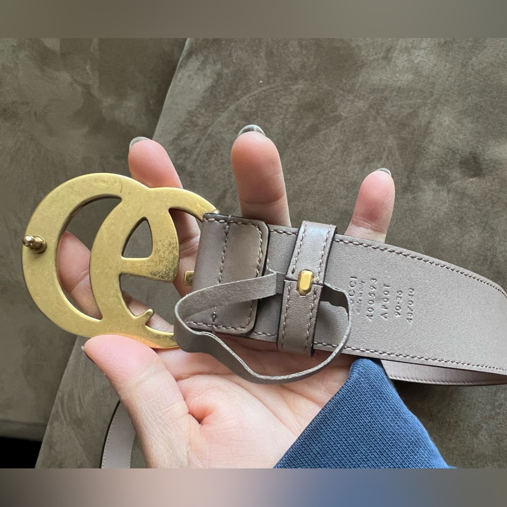 Authentic Gucci GG Double G Logo Leather Belt Camel w/ Double G Buckle - Picture 8 of 9